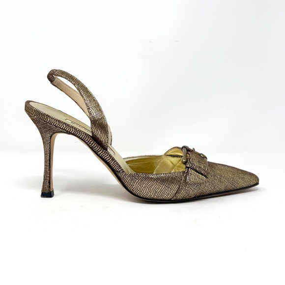 Vintage Manolo Blahnik Gold Textured Slingback Heels with Buckle Detail – EU 39 - Picture 3 of 7